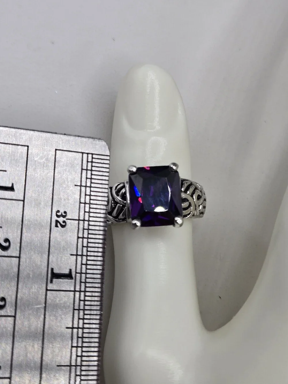 Swarovski Crystal Elements Silver Statement Ring Purple Amethyst Size 8